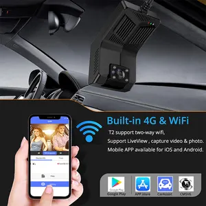 T2 mini 4g dashcam com verificação de transmissão ao vivo no telefone e site para rastreamento de frota fit cmsv6 com wi-fi gps e função SOS AI