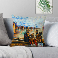 Housse de coussin carrée en lin imprimé feuilles/cartoon, style peinture africaine, avec fermeture éclair invisible pour la décoration de canapé à la maison et à l'hôtel