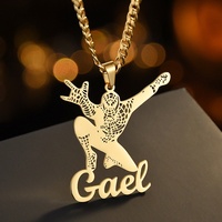 Collier pendentif basketball personnalisé en or plaqué or avec nom, chaîne en acier inoxydable, bijoux pour dropshipping POD