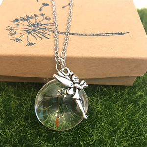 Neuheiten Modisches Design Löwenzahn Elliptischer Anhänger Halskette Silber Plattiert Damen Premium Kristallglas Täglicher Schmuck - Product Image 2