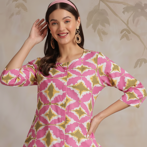 Top de cuello redondo estampado geométrico para mujer - Product Image 1