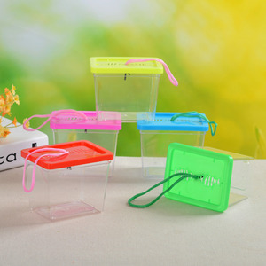 真新しい正方形プラスチック製ポータブル小型水槽ロープ付き魚の虫箱水生動物水族館アクセサリー - Product Image 1