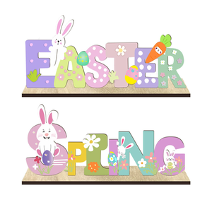 DAMAI Easter Decor Nordic INS Style Home Ornament Letter Cartoon Rabbit Wooden Craft Wood Ornament with Bunny and Letter Design - Product Image 2