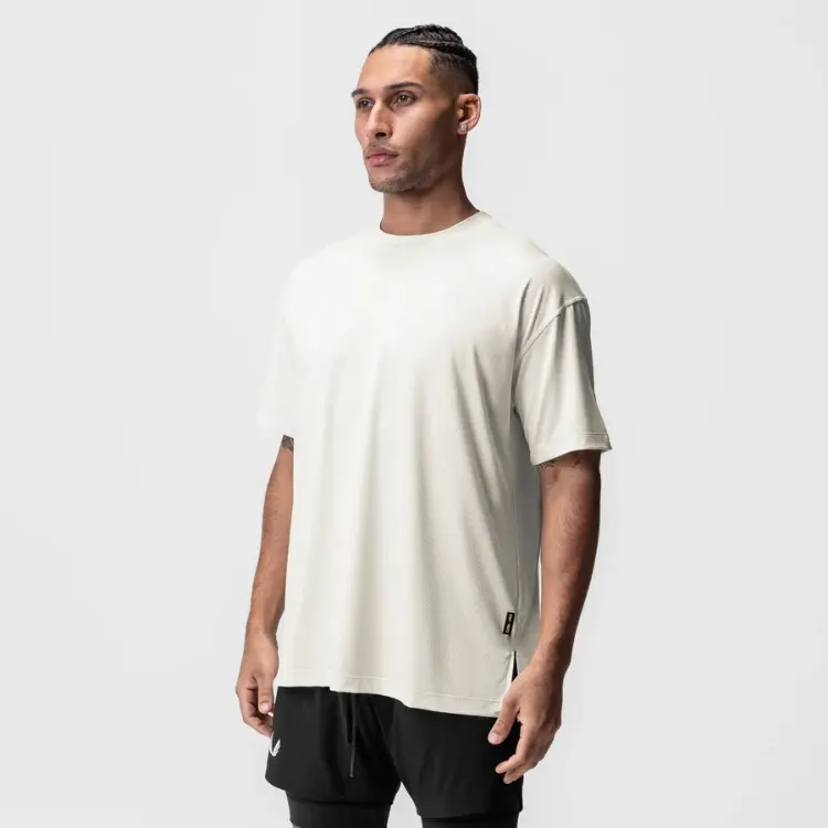 American loose sports T-shirt men's solid color mesh large size round neck short sleeve under the spread of fork white T-shirt