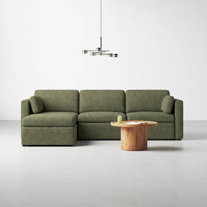 Canapé sectionnel en cuir à base de bois confortable en forme de L - Product Image 2