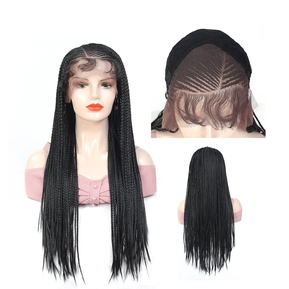 X-TRESS Wholesale Price Colored 24 Inch Micro Braided Lace Front Wigs Box Braided Lace Wig Synthetic Hair Braided Wigs For Women