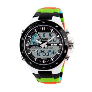 Montre-bracelet sportive Skmei 1016 avec logo OEM pour hommes, cadran bicolore cool, lumineux, tendance, bracelet en PU, grand cadran électronique - Product Image 2
