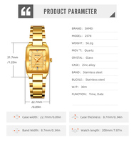 Montre-bracelet à quartz carrée SKMEI 2578 de haute qualité pour femme, en acier inoxydable, étanche, tendance, vente en gros