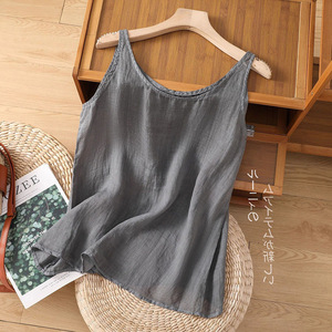 Cotton Linen Camisole Women Loose Sleeveless Top Solid Color Breathable Casual Summer Wear - Product Image 2