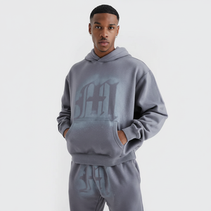 Chándal de dos piezas de alta calidad, conjunto de sudadera con jersey liso, chándal con capucha personalizado de gran tamaño de algodón polar 100% para hombre - Product Image 1