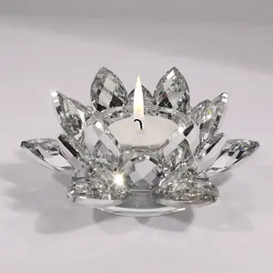 Photophore en cristal avec trou de 2cm et 4cm, photophore en fleur de Lotus argenté, petit bougeoir en cristal pour décoration de mariage et de maison, Mh-zt0147