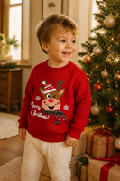 Pull-over personnalisé pour enfants avec logo, tricoté, à manches longues, col rond, motif renne, décontracté, hiver, mélange de viscose, doux et chaud, usine OEM & ODM