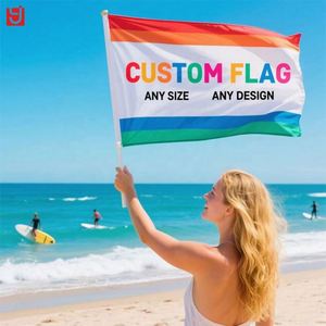 ธงขายส่งแบบกำหนดเองพร้อมโลโก้ พิมพ์สองด้านสำหรับใช้งานกลางแจ้ง ออกแบบได้ตามต้องการ พิมพ์ธงส่งเสริมการขายแบบส่วนตัว - Product Image 1