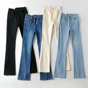 Vente chaude vêtements pour femmes Jeans taille haute lavé dames Denim pantalons femmes Jeans évasés