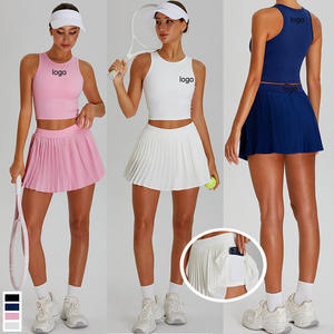 Nuevo Conjunto de camiseta de tenis con logotipo personalizado, a la moda camiseta sin mangas, faldas plisadas, ropa deportiva, ropa de Yoga para correr para mujer - Product Image 1