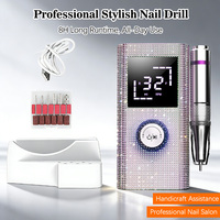 Ponceuse à Ongles Électrique Professionnelle Réglable 45 Niveaux, Rechargeable USB, Corps Diamanté, 6 Têtes, Portable pour Polissage/Gravure