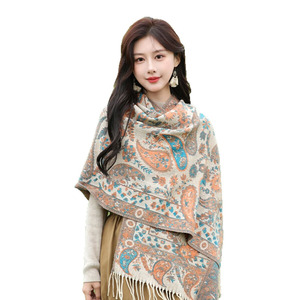 Women's Wool <b>Square</b> Shawl Red Floral Pattern Multifunctional <b>Scarf</b> Autumn Daily Wear - Product Image 2