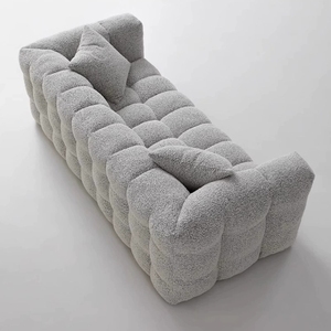Canapé compressible avec revêtement en velours Teddy crème et guimauve, garnissage en éponge, idéal pour appartement - Product Image 3