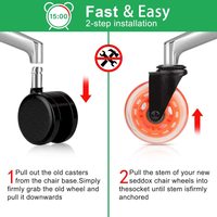 VIMA — roulettes de bureau pivotantes de 2 2.5 ou 3 pouces, Orange, pour fauteuil de bureau, avec frein fileté, roulettes à tige de verrouillage, Transparent en PU