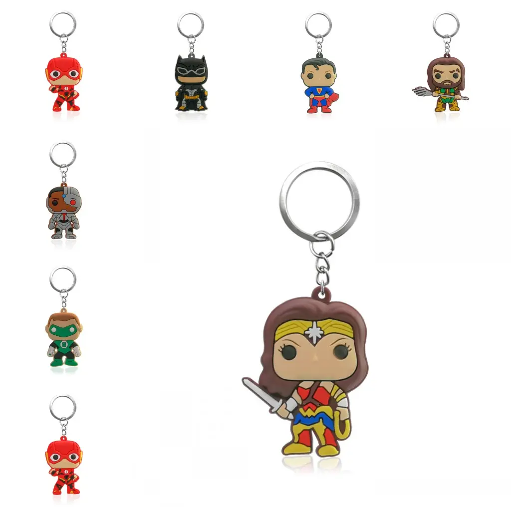 custom soft pvc keychain Justice League cartoon figure key rings hero series key holder fit men women car keys bag accessories