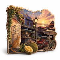 Aimants de réfrigérateur personnalisés en MDF 3D avec design anime, souvenirs touristiques de Penang, impression détaillée de plusieurs monuments