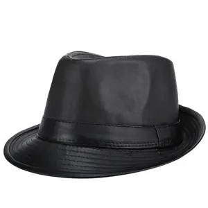 Fashion Wide Brim Male Street Retro Trendy Gentleman Vintage Warm Senior Jazz Pu Leather Men Fedora Top Hats