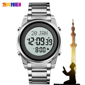 <span class=keywords><strong>SKMEI</strong></span> 1734 <span class=keywords><strong>2025</strong></span>, gran oferta, reloj Digital redondo para hombre, Qibla Time LED, acero dorado, mes religioso, relojes deportivos digitales para hombre - Product Image 5