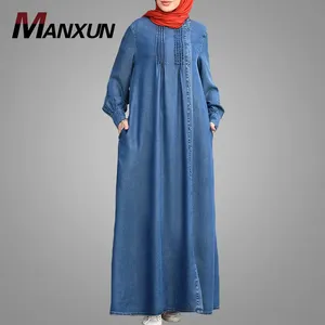 डेनिम पोशाक फैक्टरी थोक लंबी आस्तीन इस्लामी कपड़े नई मॉडल ठोस रंग मुस्लिम Kebaya पोशाक प्लस आकार दुबई Abaya