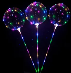 Vente en gros bobo globos lumineux à led lumière led ballon bulle brillant à led ballon lumineux à led avec ficelle à bâtons