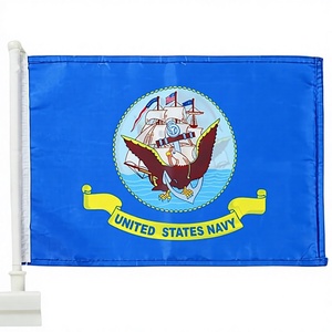 Lot de 2 drapeaux de voiture double face avec emblèmes de l'Aigle et du Navire de la Marine des États-<span class=keywords><strong>Unis</strong></span>, avec poteau de drapeau de 14 pouces et clip de fenêtre extérieur pour la plupart des voitures - Product Image 1