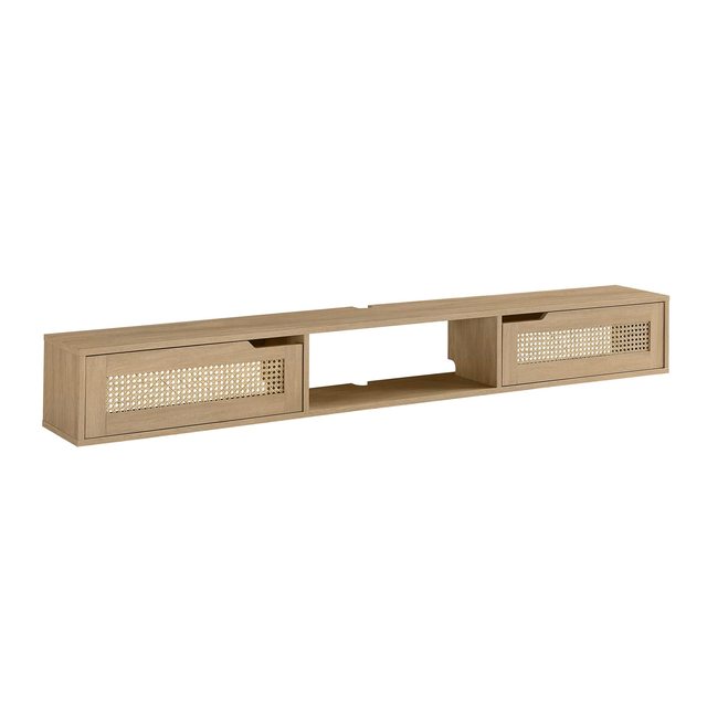 Floating Modern TV Stand Wall-Mounted Fluted Shelf Storage Drawers Flip-Down Cabinet Doors Durable Particle Living Room Bedroom