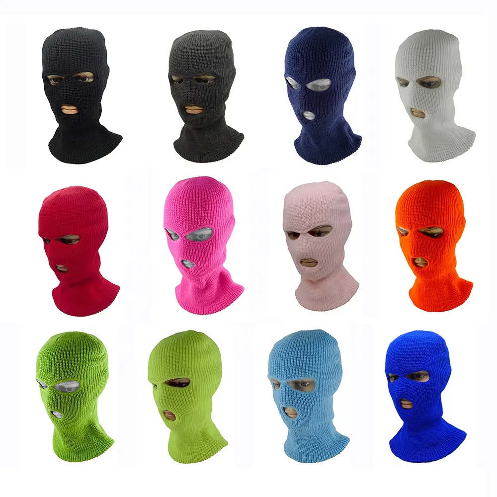 Großhandel blanke 3-löcher-Ski-Maske individuell gestrickte Wintermützen Beanie Unisex Erwachsene Sport-Balaclava 100 % Acryl einfach