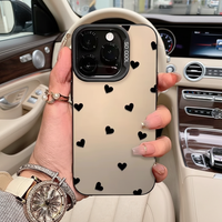 Coque de téléphone antichoc noire à grands pois et cœurs pour iPhone 11 12 14 15 16 17 Pro Max XS Max XR 7 8 Plus