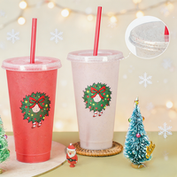 Nouvelle tasse à boisson en plastique PP à couche unique de 24 oz, à paillettes, qui change de couleur, pour thé au lait, idéale pour Noël
