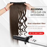 Ekstensi Rambut Julianna Clip in, Tebal, Panjang, Lurus, Lembut, Ringan, 7 Potong, Rambut Berlapis, 24 Inci untuk Wanita