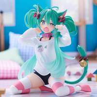 Figurine Miku de bureau avec oreilles de chat, version T-shirt, authentique statue d'anime, en gros, en stock