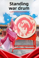 Tambour de guerre vertical rouge en cuir de vache pour spectacle de danse du dragon, idéal pour le gong et la danse chinoises, fabriqué en Chine