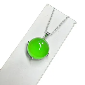 18 pollici 925 argento rotondo 20mm grande collana con ciondolo in pietra preziosa di giada verde birmano naturale