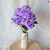 Bouquet de 9 roses artificielles en soie, fausses roses à tête ronde pour mariage, vase, décoration de table, vente en gros d'usine