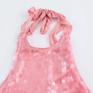 2025 <span class=keywords><strong>abbigliamento</strong></span> <span class=keywords><strong>donna</strong></span> <span class=keywords><strong>Vintage</strong></span> con scollo all'americana Mini gonna corta con Mini abito senza maniche e senza schienale con paillettes - Product Image 3