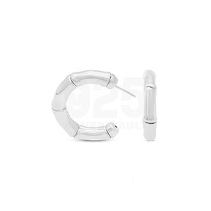 Pendientes de Plata de Ley 925 con Segmentos de Bambú Redondos en Forma de C de Gran Calidad, Diámetro de 6.5 mm - Product Image 1