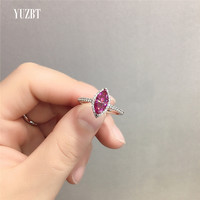 Bague en argent 925 avec diamant de 1 à 2 carats, taille brillant, testée, forme œil de cheval rose, moissanite, cadeau de mariage, bijoux fins