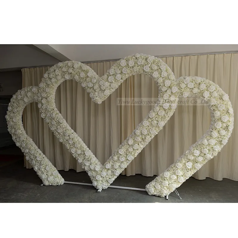 LFB1521 double Hearted Cream White Rose Wedding Flower Arch Heart Wholesale