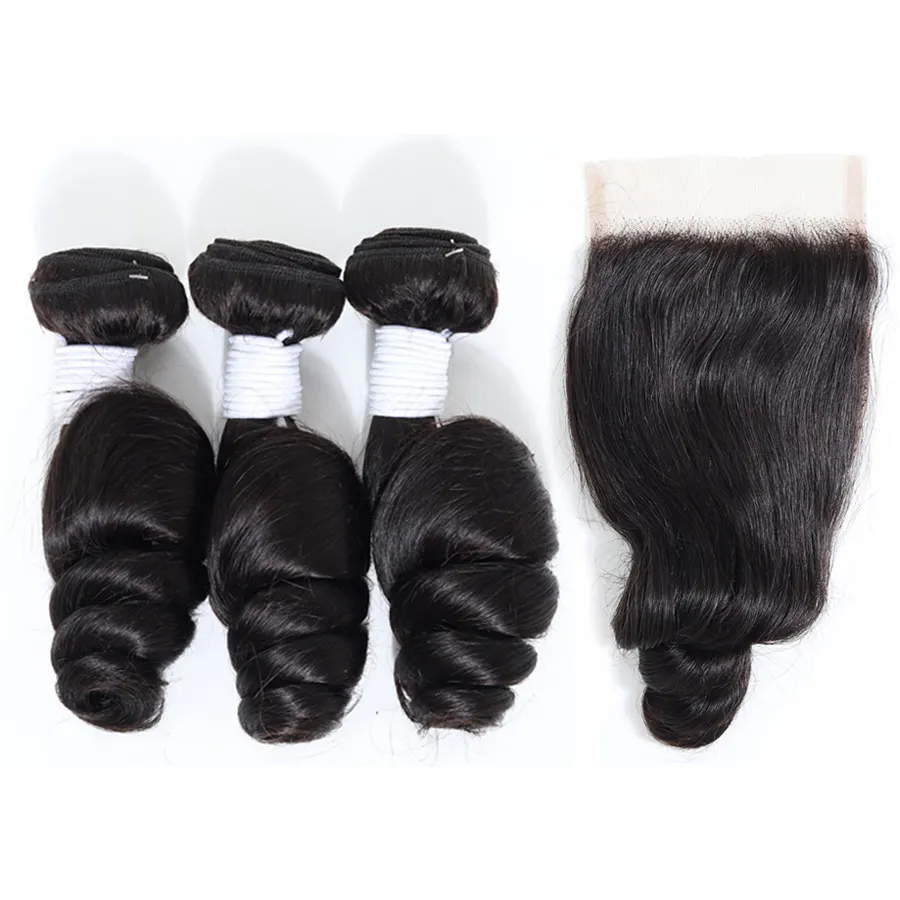 Wholesale Loose Wave Hair Bundles With Lace Closure 10A Grade 3 Bundles Raw Brazilian Human Hair Bundles With Closure Set