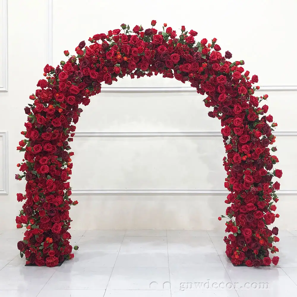 GNW 2023 New Products Romantic red wedding background Firm And Not Easy To Fall Off Artificial Decoration Wedding Flower Wall