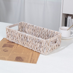 Cesta de almacenamiento tejida a mano, rectangular, blanca, para el hogar, sala de estar, dormitorio, organización de escritorio - Product Image 2