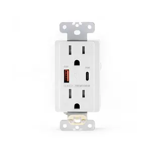 White Black Color Duplex Receptacle With Screw Plate And USB Charger Port Type A+C Quick Charging 15A Electric Wall Socket