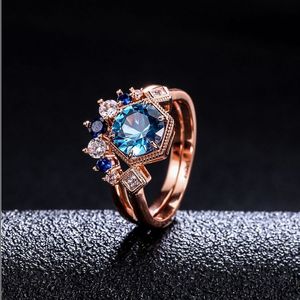 Bijoux fantaisie Couronne <span class=keywords><strong>saphir</strong></span> personnalisée Bague zircon or rose laiton pour femme - Product Image 4
