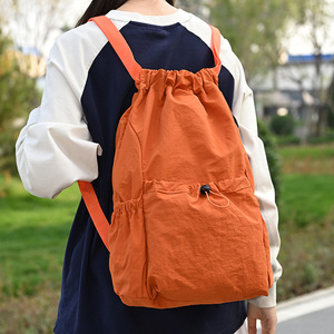 <b>Drawstring</b> <b>Backpack</b> Large Capacity Waterproof Unisex Outdoor Sports Tote Bag With Interior Zipper Pocket Solid Color Foldable - Product Image 2