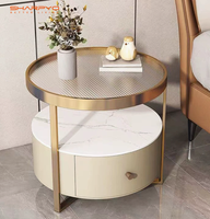 Table de chevet moderne de luxe avec plateau en verre doré, table d'appoint ronde, table de chevet, table basse de salon avec rangement